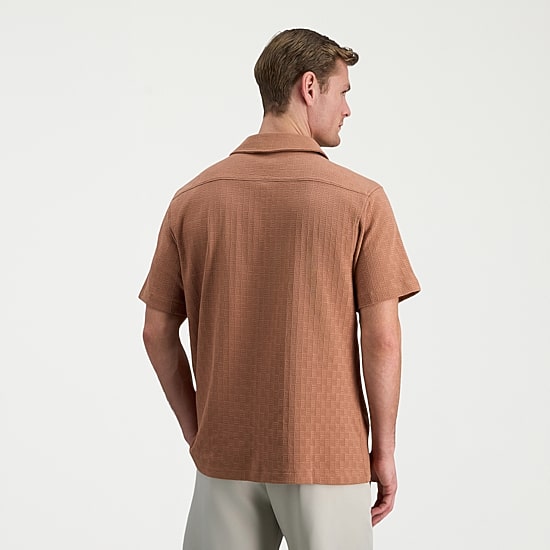Haggar Knit Jacquard Mens Short Sleeve Regular Fit Button-Down Shirt