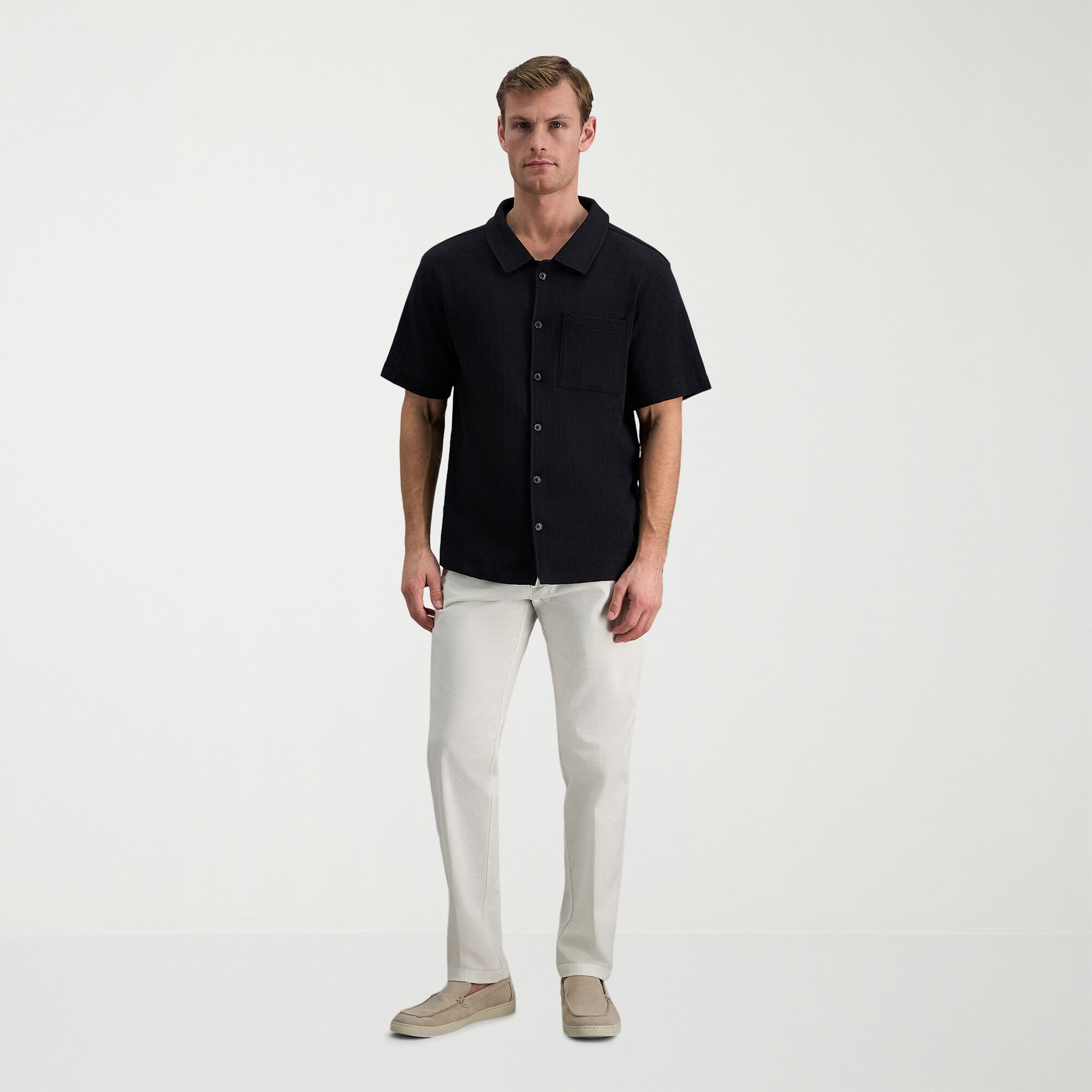 Haggar Knit Jacquard Mens Short Sleeve Regular Fit Button-Down Shirt