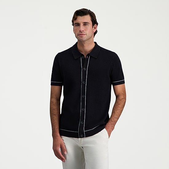 Haggar Button Front Mens Short Sleeve Button Polo Sweater