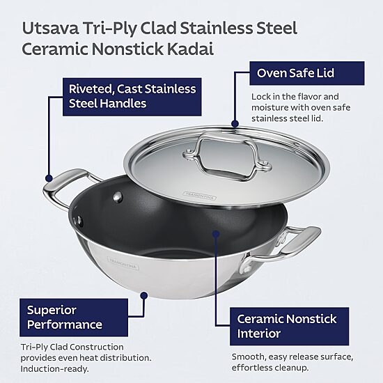 Tramontina Utsava Stainless Steel 1.7-qt. Covered Kadai