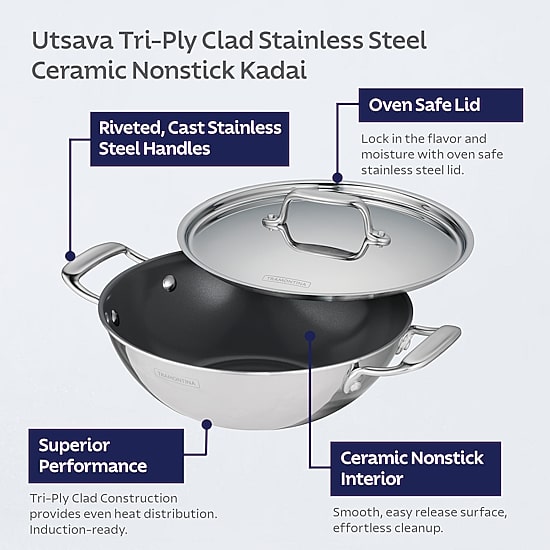 Tramontina Utsava Stainless Steel 5.7-qt. Covered Kadai