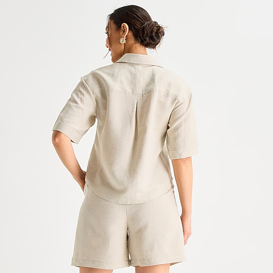 Liz Claiborne Linen Womens Short Sleeve Blouse