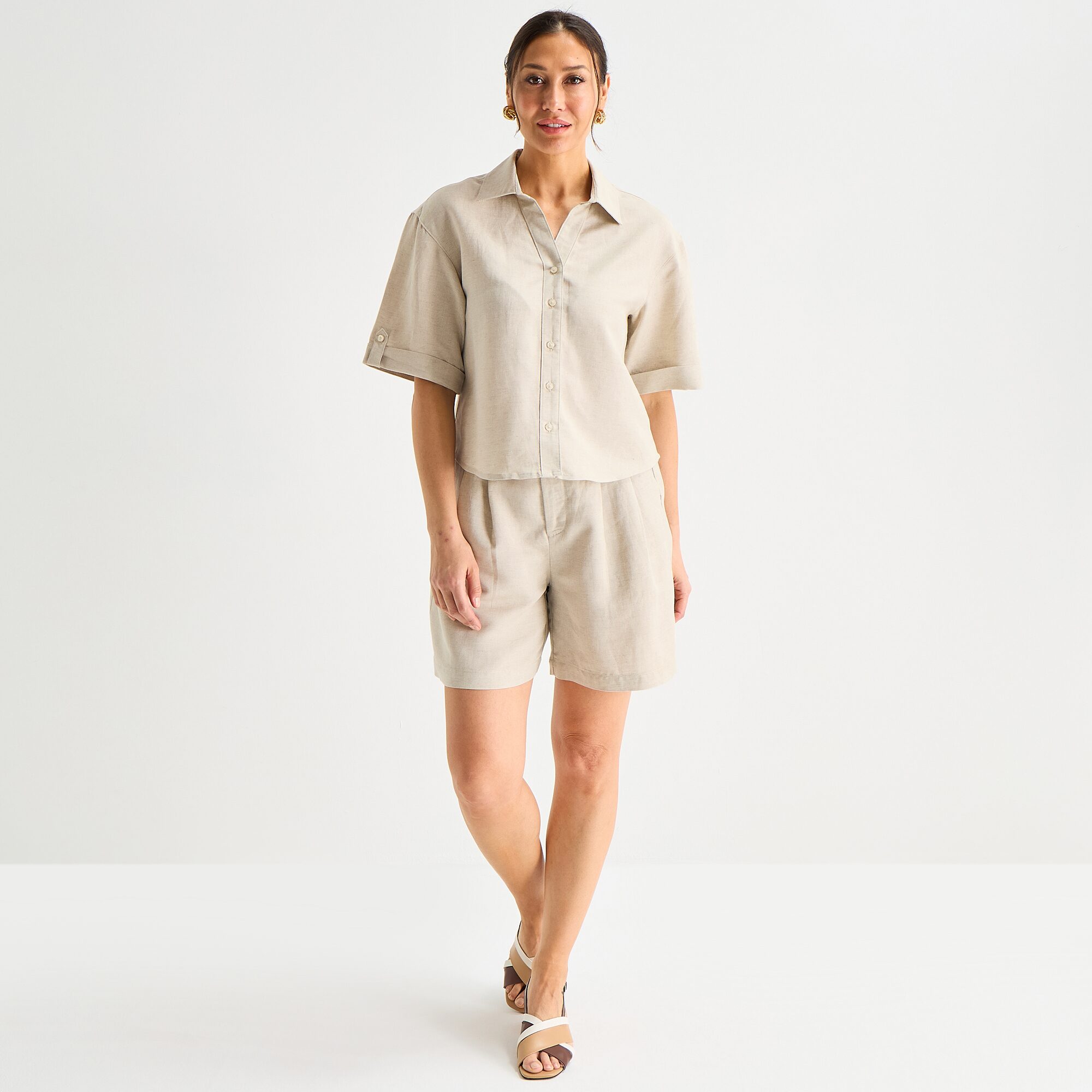 Liz Claiborne Linen Womens Short Sleeve Blouse