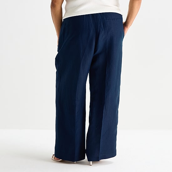 Liz Claiborne Linen Womens Plus Wide Leg Mid Rise Pull-On Pant