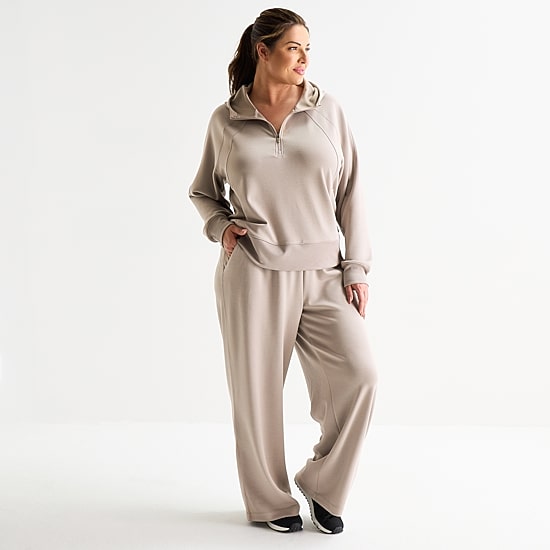 Xersion Womens Plus Scuba Luxe Hooded Half Zip Pullover