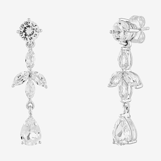 Limited Quantities! Womens Lab Created White Sapphire Sterling Silver Drop Earrings