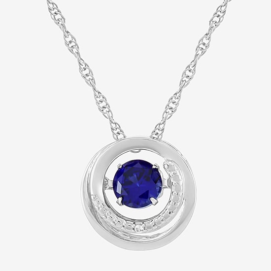 Limited Quantities! Womens Lab Created Blue Sapphire Sterling Silver Circle 20 Inch Pendant Necklace