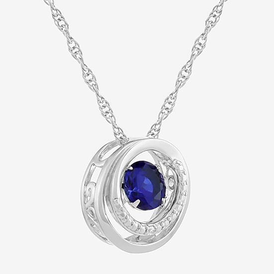 Limited Quantities! Womens Lab Created Blue Sapphire Sterling Silver Circle 20 Inch Pendant Necklace