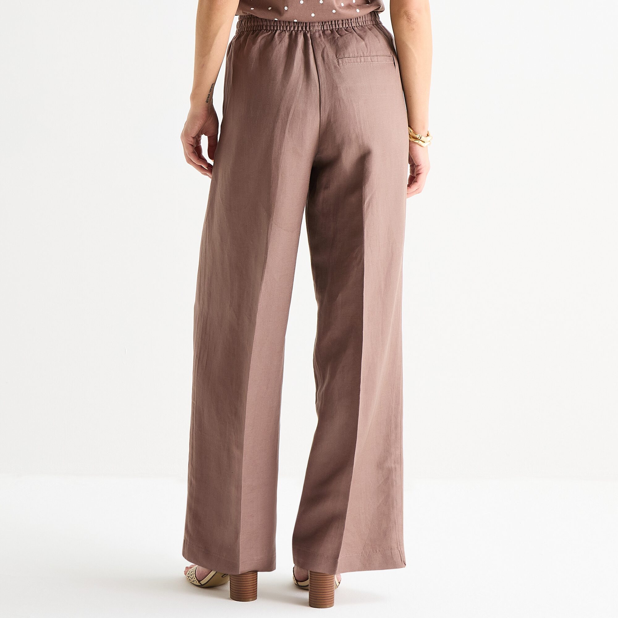 Liz Claiborne Linen Womens Wide Leg Mid Rise Pull-On Pant