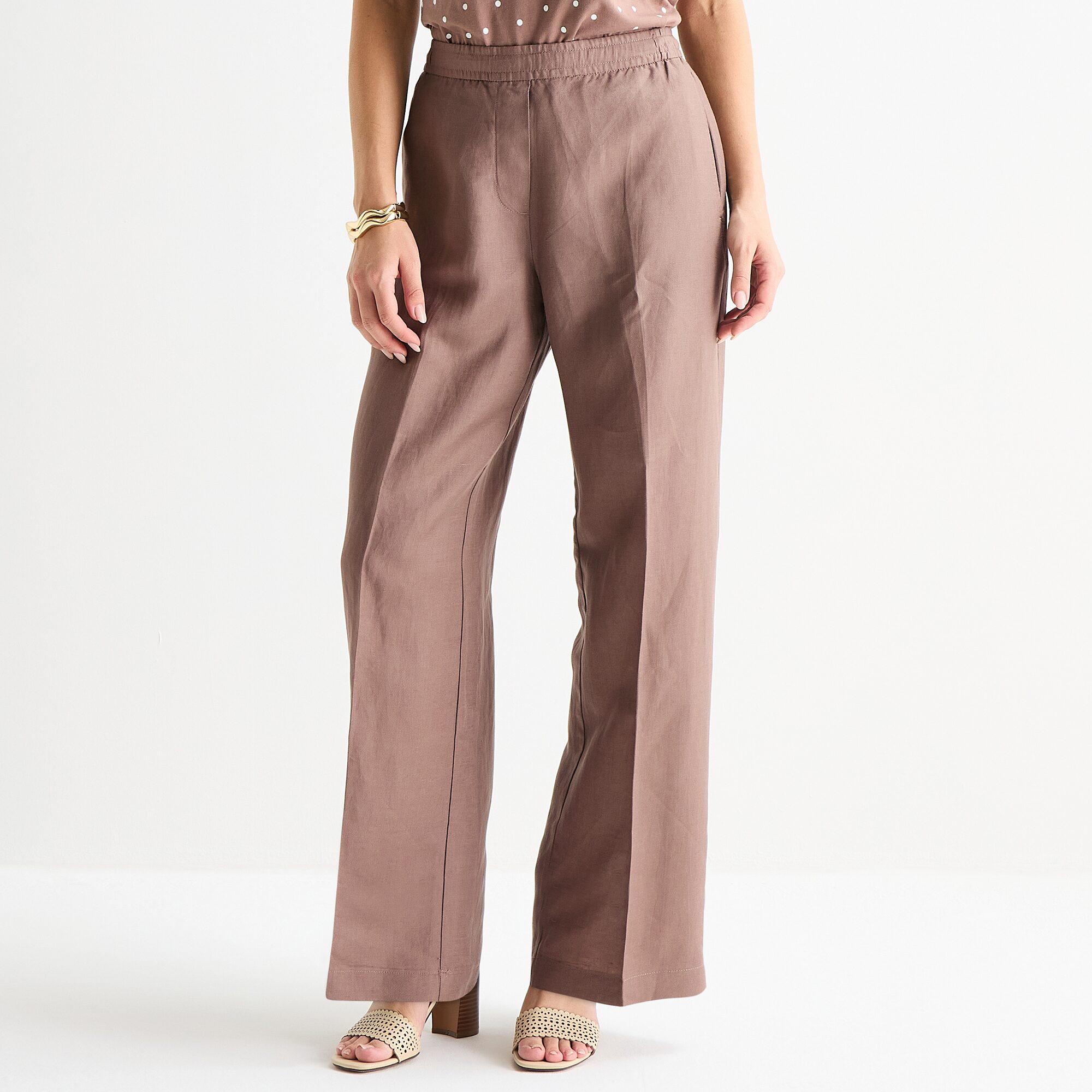 Liz Claiborne Linen Womens Wide Leg Mid Rise Pull-On Pant