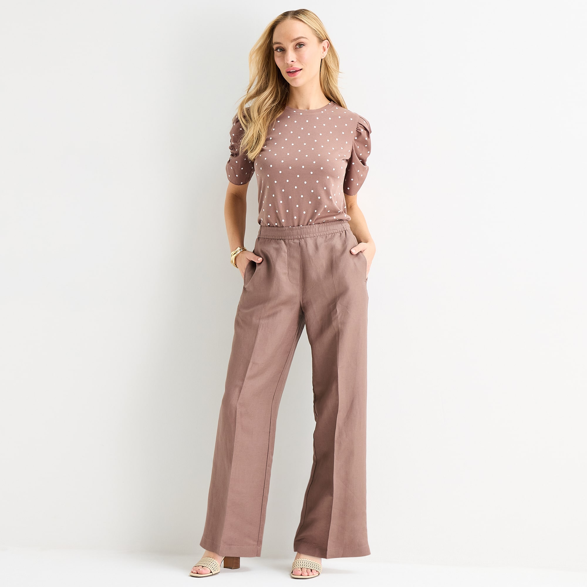 Liz Claiborne Linen Womens Wide Leg Mid Rise Pull-On Pant