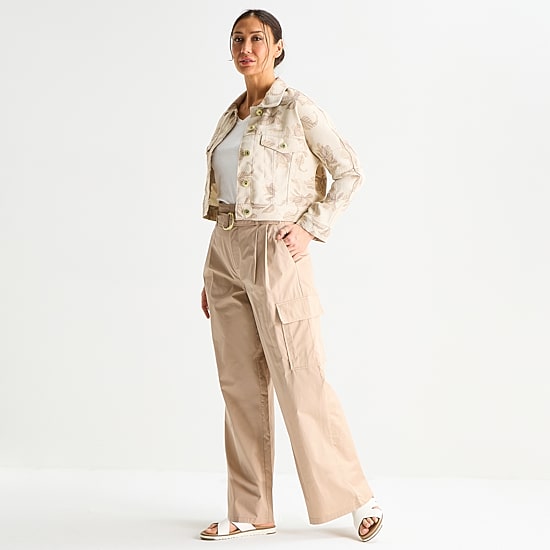 Liz Claiborne Womens Belted Wide Leg Mid Rise Cropped Pant