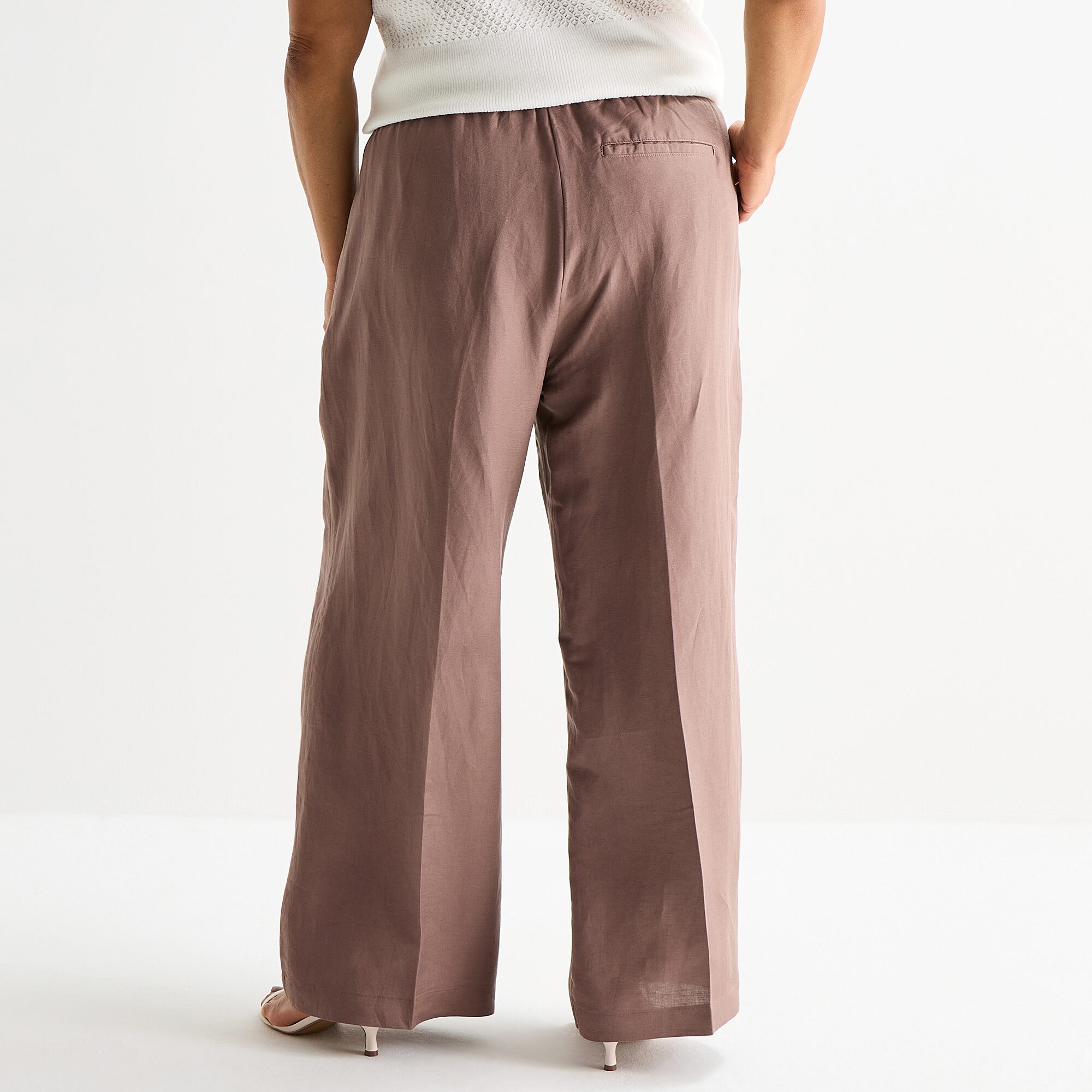 Liz Claiborne Linen Womens Plus Wide Leg Mid Rise Pull-On Pant