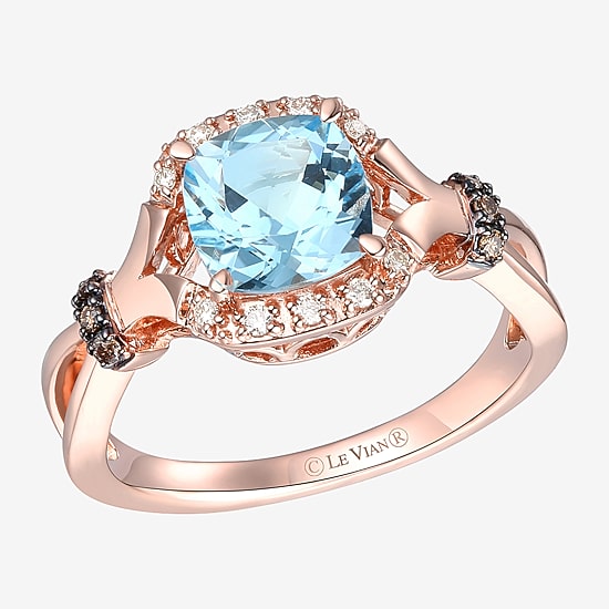 Le Vian® Grand Sample Sale™ Ring featuring 1 1/5 CT. Sea Blue Aquamarine® 1/15 CT. Nude Diamonds™  1/20 CT. Chocolate Diamonds® set in 14K Strawberry Gold®