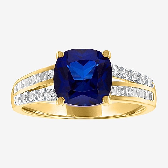 Womens Lab Created Blue Sapphire 10K Gold Sterling Silver Cocktail Ring