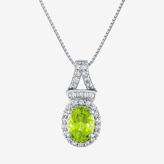 Womens Genuine Green Peridot Sterling Silver Oval 18 Inch Pendant Necklace