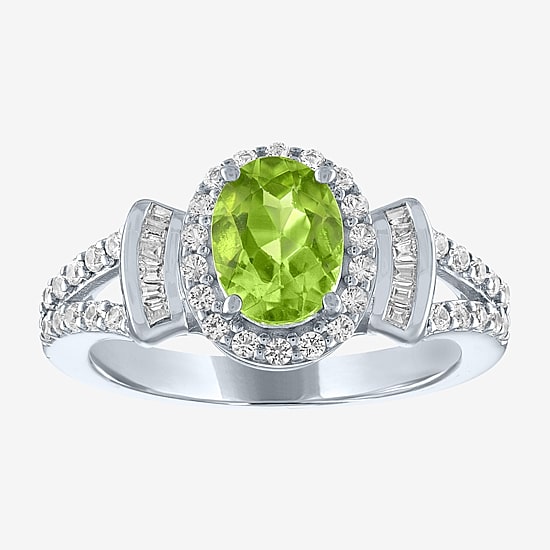 Womens Genuine Green Peridot Sterling Silver Cocktail Ring