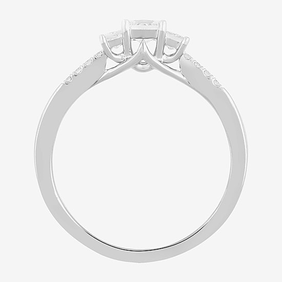 Love Lives Forever (F / Si2) Womens 1/2 CT. T.W. Lab Grown White Diamond 10K Gold Side Stone 3-Stone Engagement Ring
