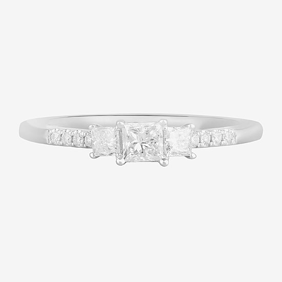 Love Lives Forever (F / Si2) Womens 1/2 CT. T.W. Lab Grown White Diamond 10K Gold Side Stone 3-Stone Engagement Ring