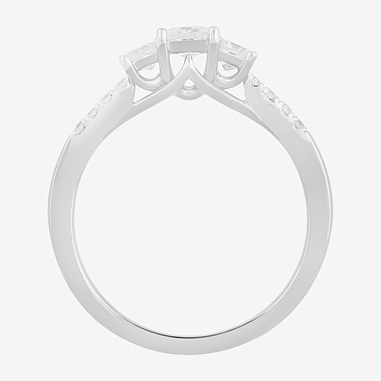 Love Lives Forever (F / Si2) Womens 3/4 CT. T.W. Lab Grown White Diamond 10K Gold Side Stone 3-Stone Engagement Ring