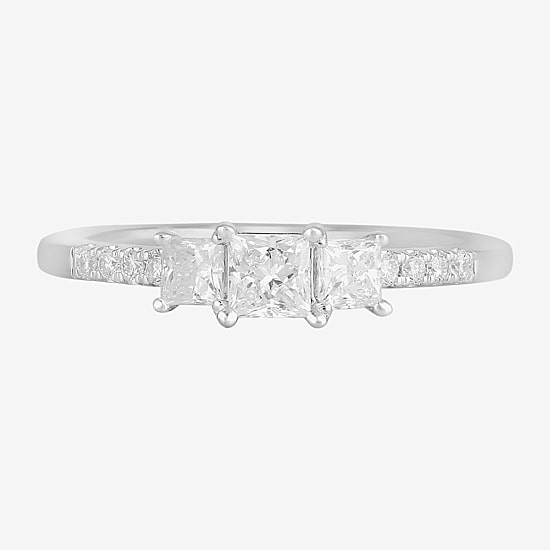 Love Lives Forever (F / Si2) Womens 3/4 CT. T.W. Lab Grown White Diamond 10K Gold Side Stone 3-Stone Engagement Ring