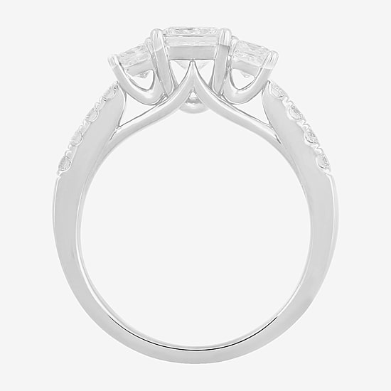 Love Lives Forever (F / Si2) Womens 1 1/2 CT. T.W. Lab Grown White Diamond 10K Gold Side Stone 3-Stone Engagement Ring