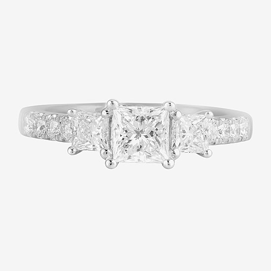 Love Lives Forever (F / Si2) Womens 1 1/2 CT. T.W. Lab Grown White Diamond 10K Gold Side Stone 3-Stone Engagement Ring