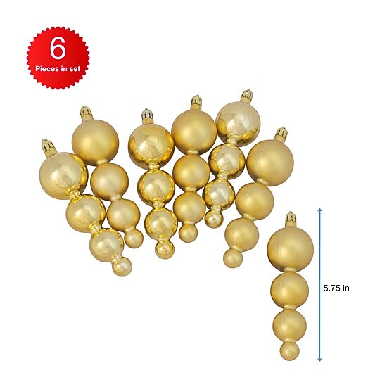 6ct Vegas Gold Shatterproof 2-Finish Christmas Ornaments 5.75"