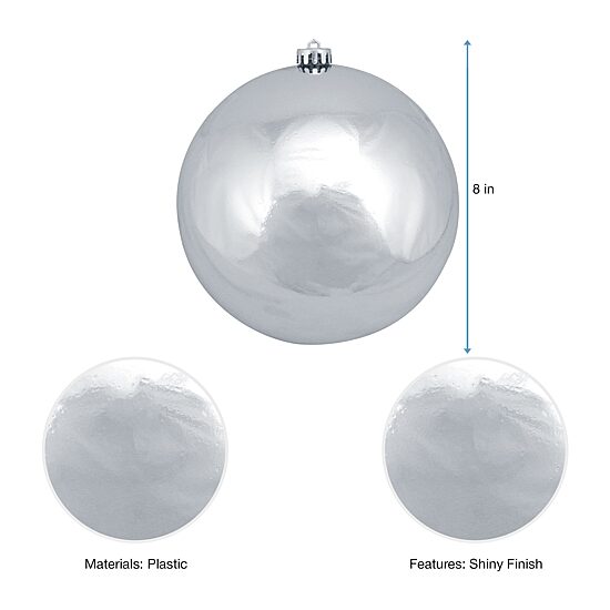Shiny Silver Shatterproof Christmas Ball Ornament 8'' (200mm)