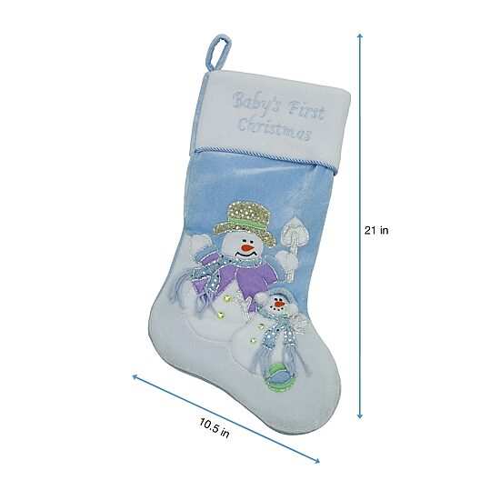 21'' Blue and White ''Baby's First Christmas'' Snowman Stocking