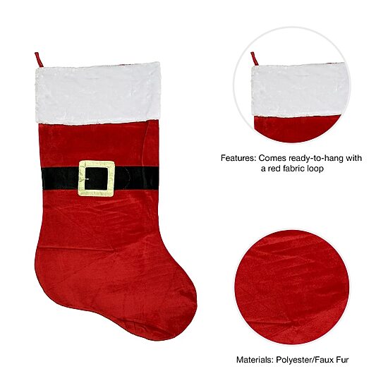 48'' Oversized Red and White Velveteen Santa Claus Belt Buckle Christmas Stocking