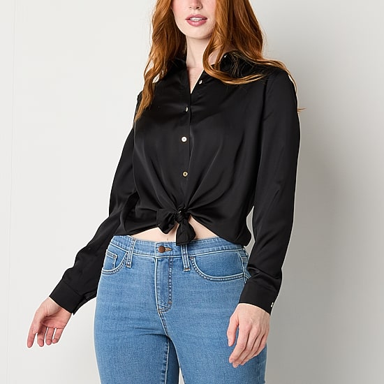 Bold Elements Womens Long Sleeve Satin Blouse