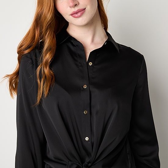 Bold Elements Womens Long Sleeve Satin Blouse