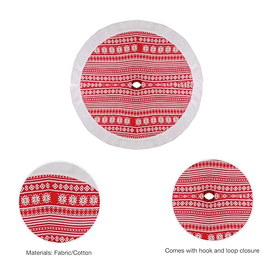 48'' Red and White Knitted Snowflake Christmas Tree Skirt with Faux Fur Trim