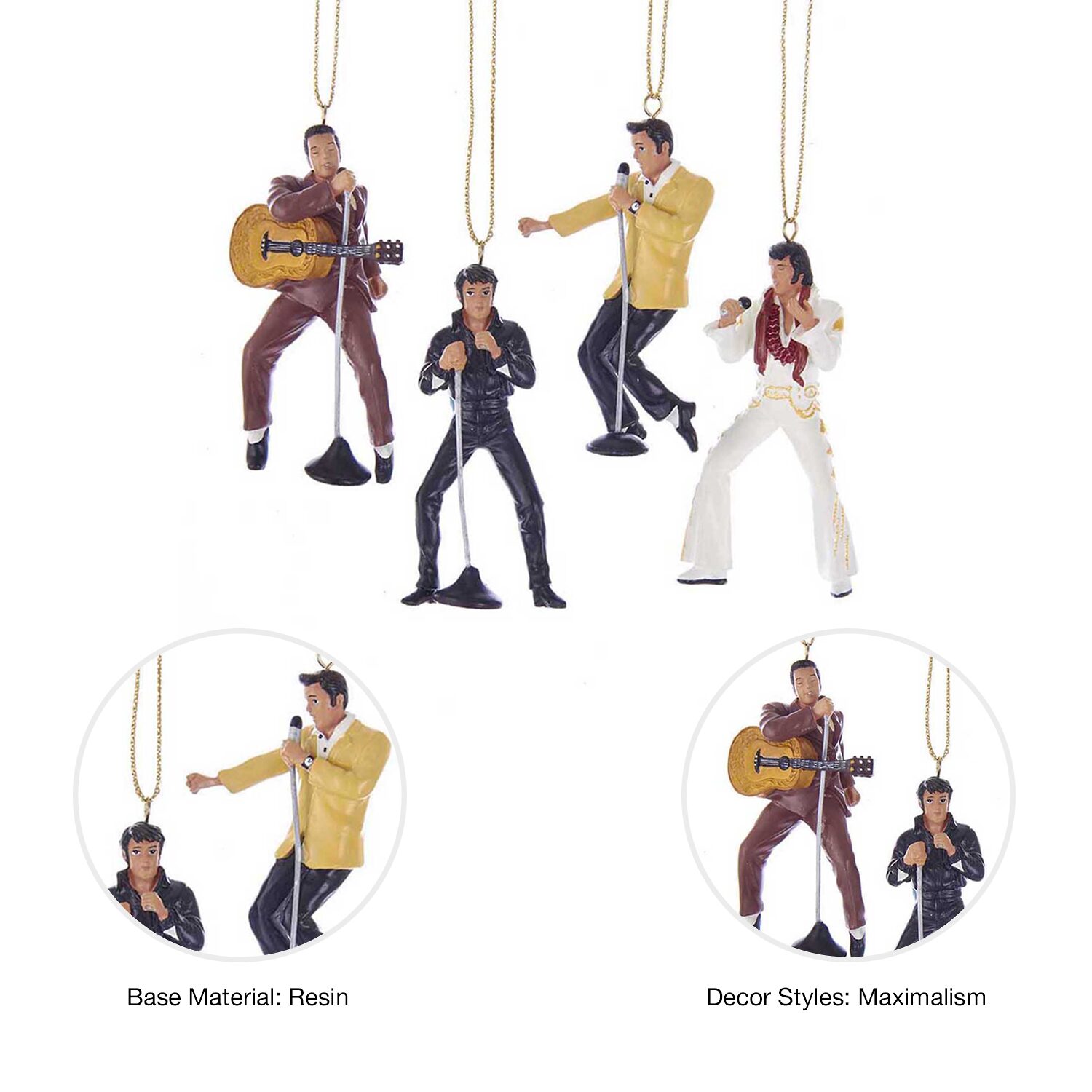 Kurt Adler 2.5-Inch Resin Elvis Presley 4-Piece Ornament Gift Set