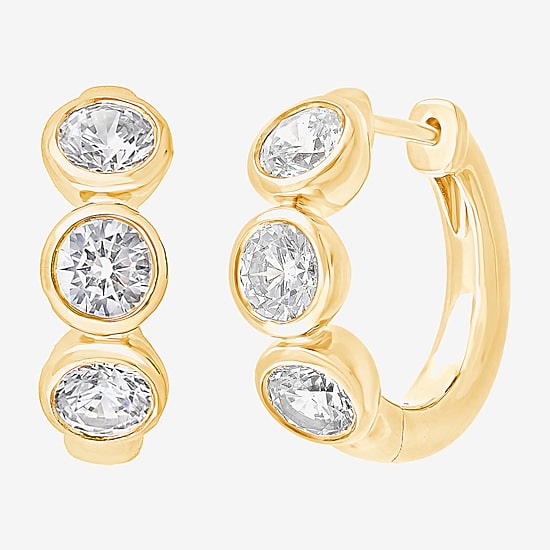 (G/ Si2) Womens 1 1/2 CT. T.W. Lab Grown White Diamond 10K Gold 16.2mm Hoop Earrings