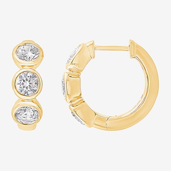 (G/ Si2) Womens 1 1/2 CT. T.W. Lab Grown White Diamond 10K Gold 16.2mm Hoop Earrings
