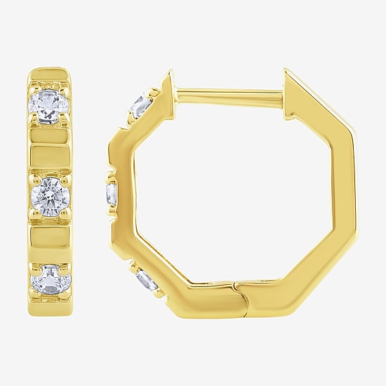 (G/ Si2) Womens 1/4 CT. T.W. Lab Grown White Diamond 10K Gold 13.8mm Hoop Earrings