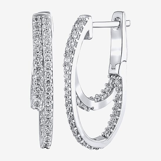 (G/ Si2) Womens 1 CT. T.W. Lab Grown White Diamond 10K Gold 22.5mm Hoop Earrings