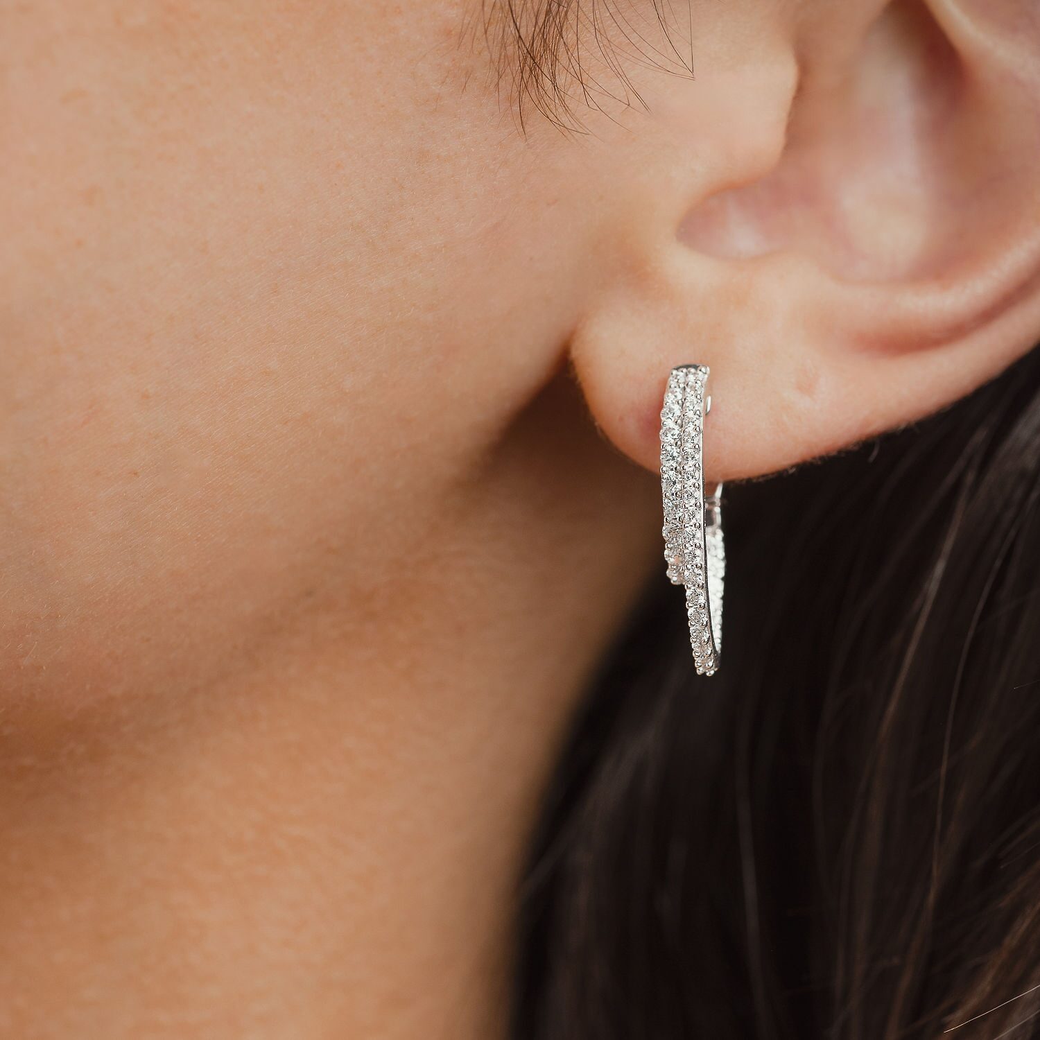 (G/ Si2) Womens 1 CT. T.W. Lab Grown White Diamond 10K Gold 22.5mm Hoop Earrings