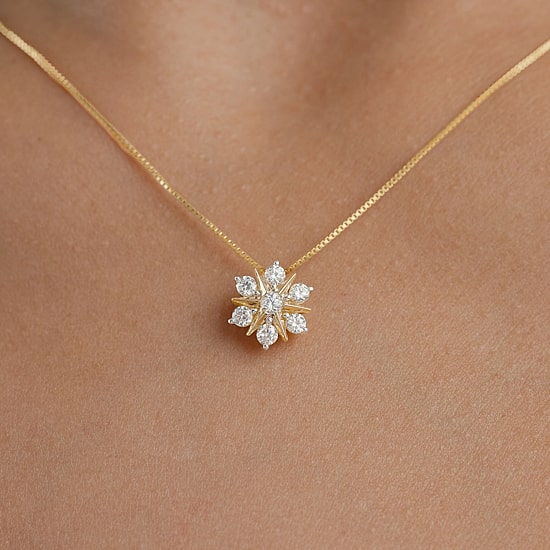 (G/Si2) Womens 1/2 CT. T.W. Lab Grown White Diamond 10K Gold Sunburst 18 Inch Pendant Necklace