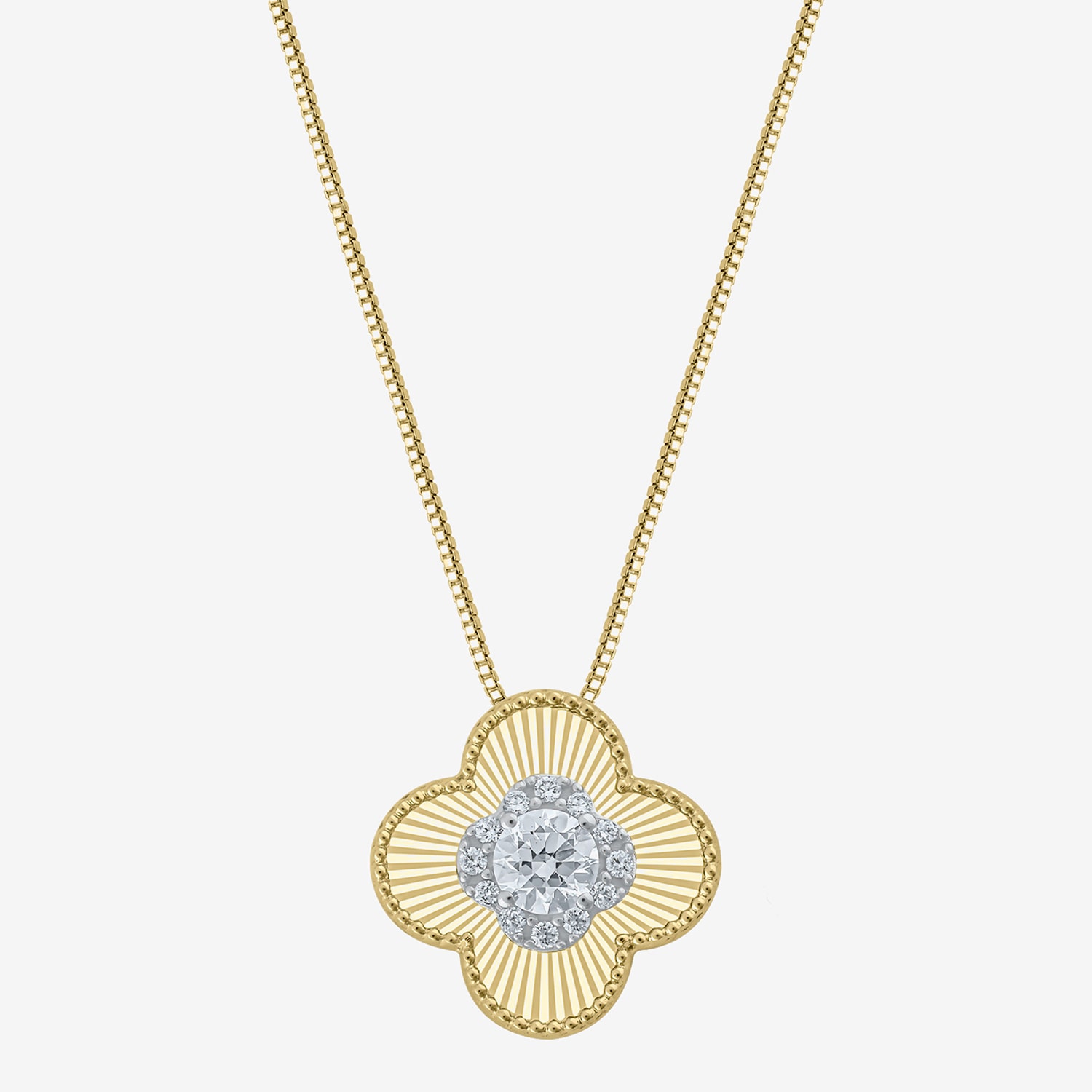 Diamond Blossom (G / Si2) Womens 1/2 CT. T.W. Lab Grown White Diamond 10K Gold Clover 18 Inch Pendant Necklace