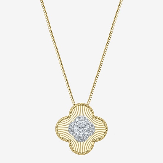 Diamond Blossom (G / Si2) Womens 1/2 CT. T.W. Lab Grown White Diamond 10K Gold Clover 18 Inch Pendant Necklace