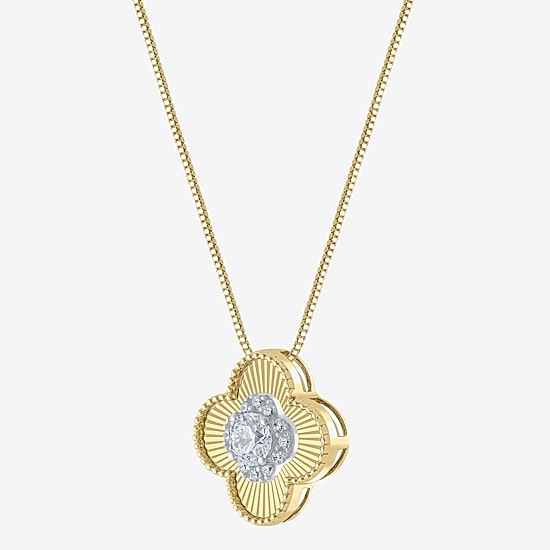 Diamond Blossom (G / Si2) Womens 1/2 CT. T.W. Lab Grown White Diamond 10K Gold Clover 18 Inch Pendant Necklace