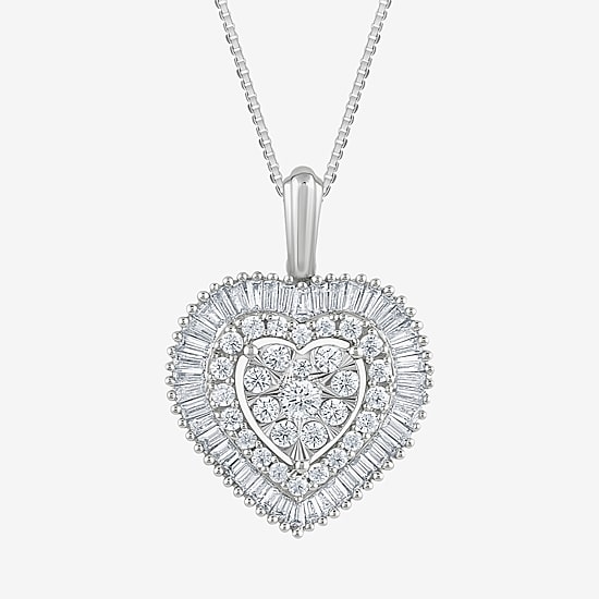 Diamond Blossom (G / Si2) Womens 1 CT. T.W. Lab Grown White Diamond 10K Gold Heart 18 Inch Pendant Necklace