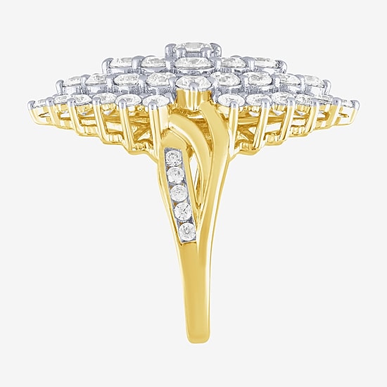 (G/ Si2) Womens 4 CT. T.W. Lab Grown White Diamond 10K Gold Marquise Cocktail Ring