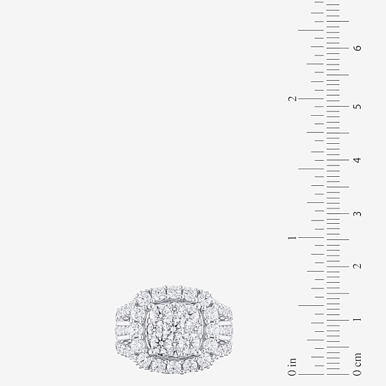 (G/Si2) Womens 4 CT. T.W. Lab Grown White Diamond 10K Gold Cushion Halo Side Stone Cocktail Ring