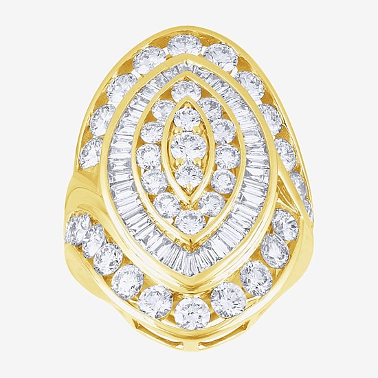 (G/Si2) Womens 4 CT. T.W. Lab Grown White Diamond 10K Gold Marquise Cluster Cocktail Ring