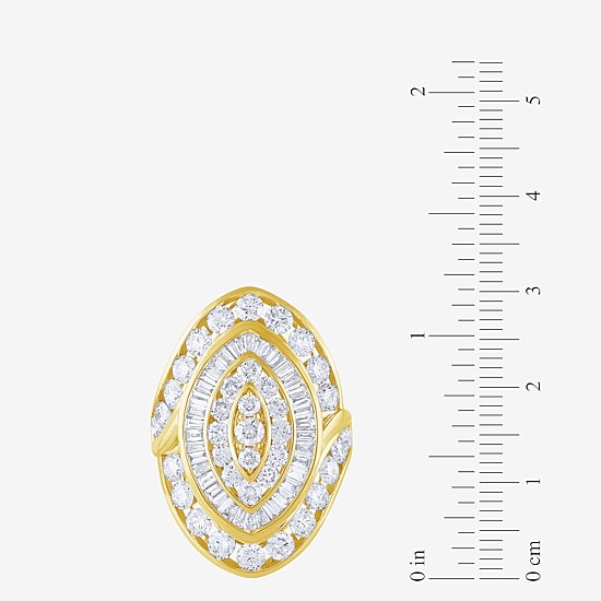 (G/Si2) Womens 4 CT. T.W. Lab Grown White Diamond 10K Gold Marquise Cluster Cocktail Ring