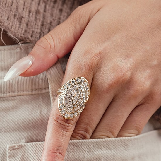 (G/Si2) Womens 4 CT. T.W. Lab Grown White Diamond 10K Gold Marquise Cluster Cocktail Ring